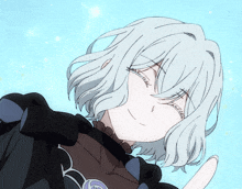 a drawing of a girl with white hair and a black dress