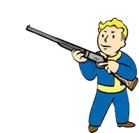 a cartoon of a man holding a shotgun with a shot flying in the air