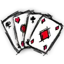 a drawing of four playing cards on a white background