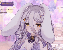 a girl with bunny ears is talking to a person named honya the genius