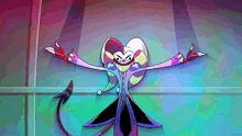 a cartoon character with a tail is standing in front of a wall .