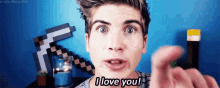a man says i love you in front of a blue wall