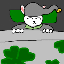 a pixel art drawing of a cat with a green pillow