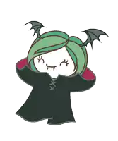 a drawing of a vampire with green hair and bat wings