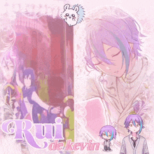 a picture of rui de kevin with purple hair and a hedgehog