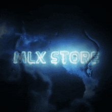 a glowing sign that says alx store on a dark blue background