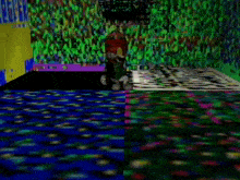 a cartoon character is standing in a room with a sign that says scorpion