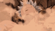a yellow haired anime character with a snake on his back is laying on the ground