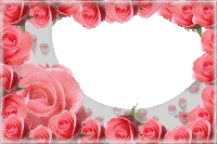 a heart shaped frame with pink roses and a white background