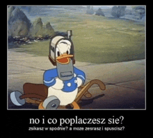 a cartoon of donald duck holding a cell phone in his hand