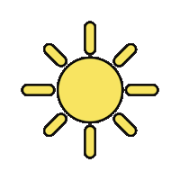 a cartoon drawing of a yellow sun with rays coming out of it on a white background .