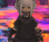 a cartoon character with white hair and red eyes