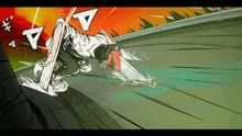 a cartoon drawing of a person riding a skateboard with the letter a behind them