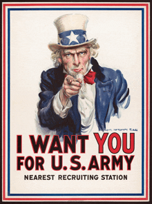 a poster that says i want you for us army nearest recruiting station