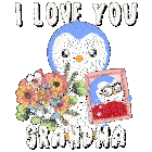 a penguin is holding a bouquet of flowers and a picture of a penguin with glasses