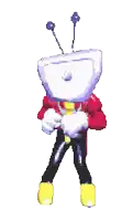 a pixel art of a cartoon character with a purple head and antennas