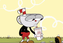 a cartoon character holding a cup that says fat gulp on it
