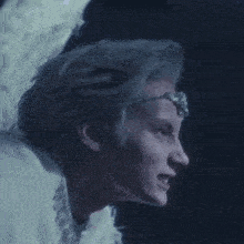 a close up of a person with white hair and a tiara on their head