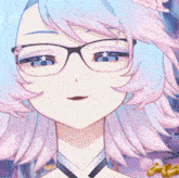 a close up of a anime girl wearing glasses and a flower in her hair