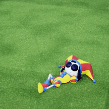 a cartoon character wearing a jester hat and sunglasses with a smiley face and a percentage sign on his face