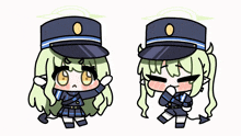 a cartoon drawing of a girl wearing a hat and a uniform