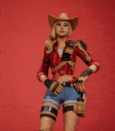 a cartoon character with a cowboy hat and gloves