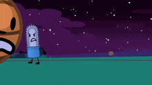 a cartoon of a basketball with an angry face standing on a field