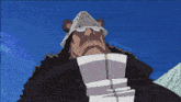a cartoon character wearing a black and white jacket