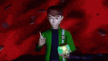 ben tennyson from ben 10 is holding a green glowing object .