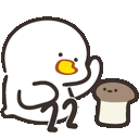 a white duck with a yellow beak is holding a cup of coffee .
