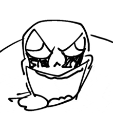 a black and white drawing of a cartoon character 's face with a funny face .