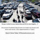 an advertisement for a car dealership that says " strap a rocket to your dealership "