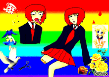 a colorful drawing of a girl with pigmix written in the bottom right corner