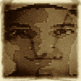 a pixelated portrait of a man 's face with a white border
