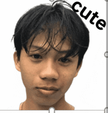 a picture of a young man with the word cute on the bottom