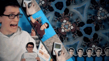 a man with glasses holds a sign that says tru