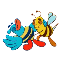 a cartoon drawing of a bee and a bird