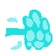 a pixel art drawing of a blue flower with a leaf coming out of it .