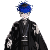 a cartoon character with blue hair and a black kimono
