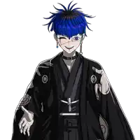 a cartoon character with blue hair and a black kimono