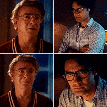four images of a man wearing glasses are shown
