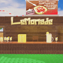 a lemonade stand in a video game with a sign that says high in sodium