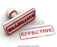 a rubber stamp with the word effective written inside of it .