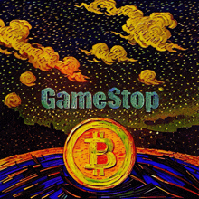 a colorful painting of a coin with the word gamestop on it