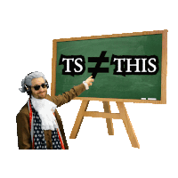 a man points to a blackboard that says ts = this