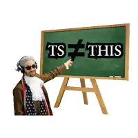 a man points to a blackboard that says ts = this