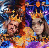 a man and a woman with crowns on their faces with the words king tiger and queen tiger