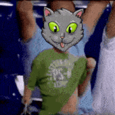 a person wearing a cat mask and a shirt that says ps-u
