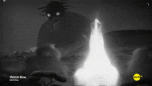 a black and white drawing of a monster with the words watch now lego kids on the bottom