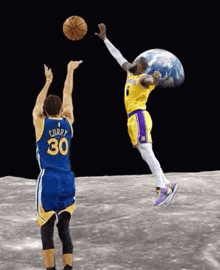 a basketball player with the number 30 on his jersey throws a basketball